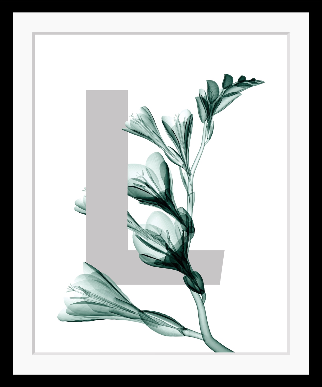 queence Bild "L-Flower", Buchstaben, Blätter, gerahmt, Blume von Queence