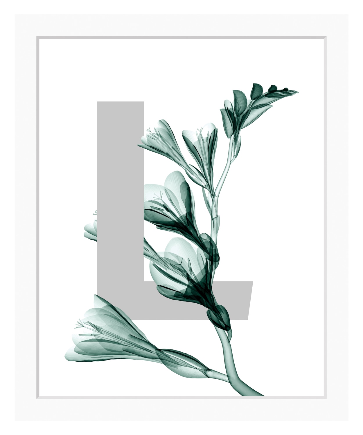 queence Bild "L-Flower", Buchstaben, Blätter, gerahmt, Blume von Queence