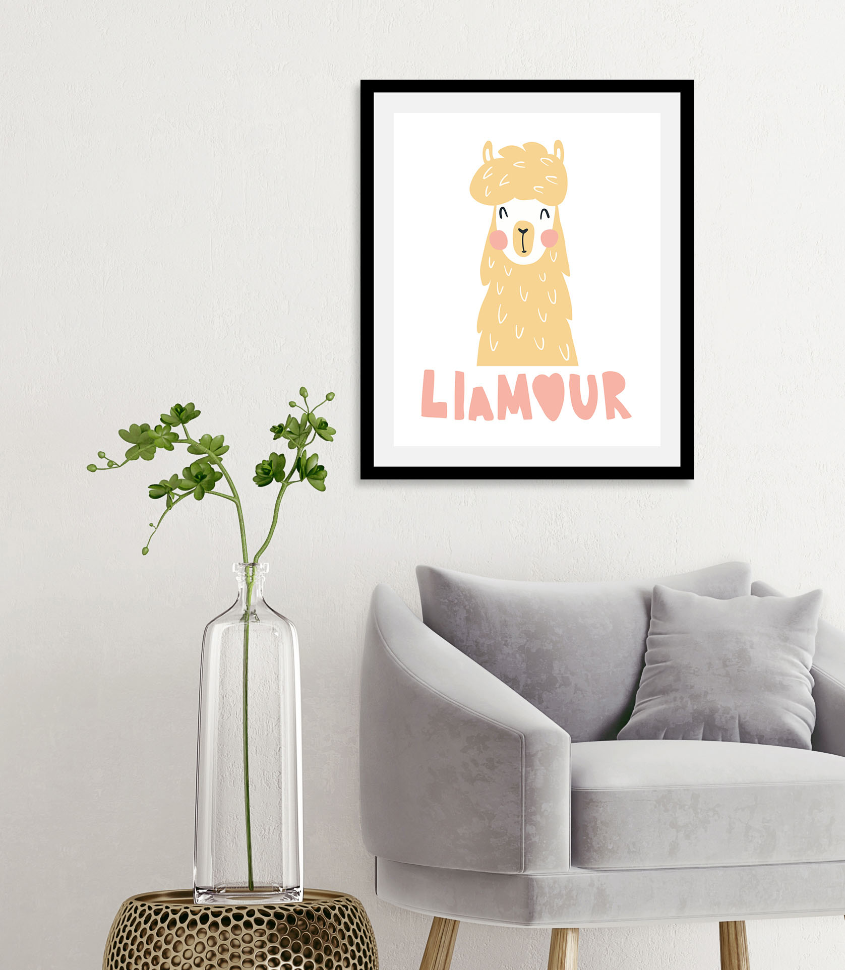 queence Bild "Llamour" Alpaka  Herz  Herzbilder  Liebessprüche  Schriftzug  Stadt 1 Stk. tlg. gerahmt von Queence