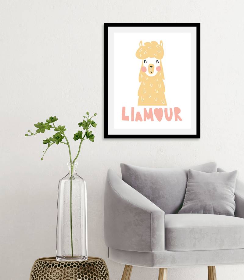 queence Bild "Llamour" Alpaka  Herz  Herzbilder  Liebessprüche  Schriftzug  Stadt 1 Stk. tlg. gerahmt von Queence