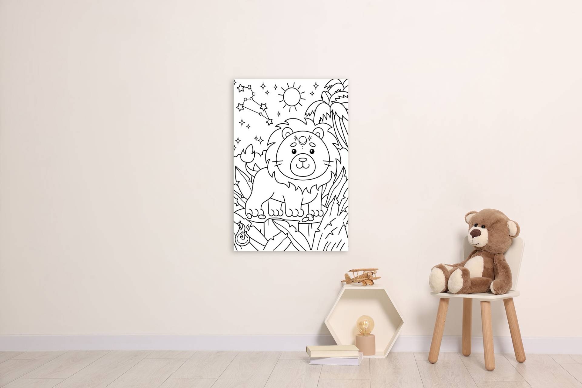 queence Bild "Löwe im Dschungel" Blätter  Blätterbilder  Figuren  Löwe  Löwen  Mädchen  Märchenbilder  klassische Fantasie 1 Stk. tlg. DIY Wandbild aus Dibond von Queence