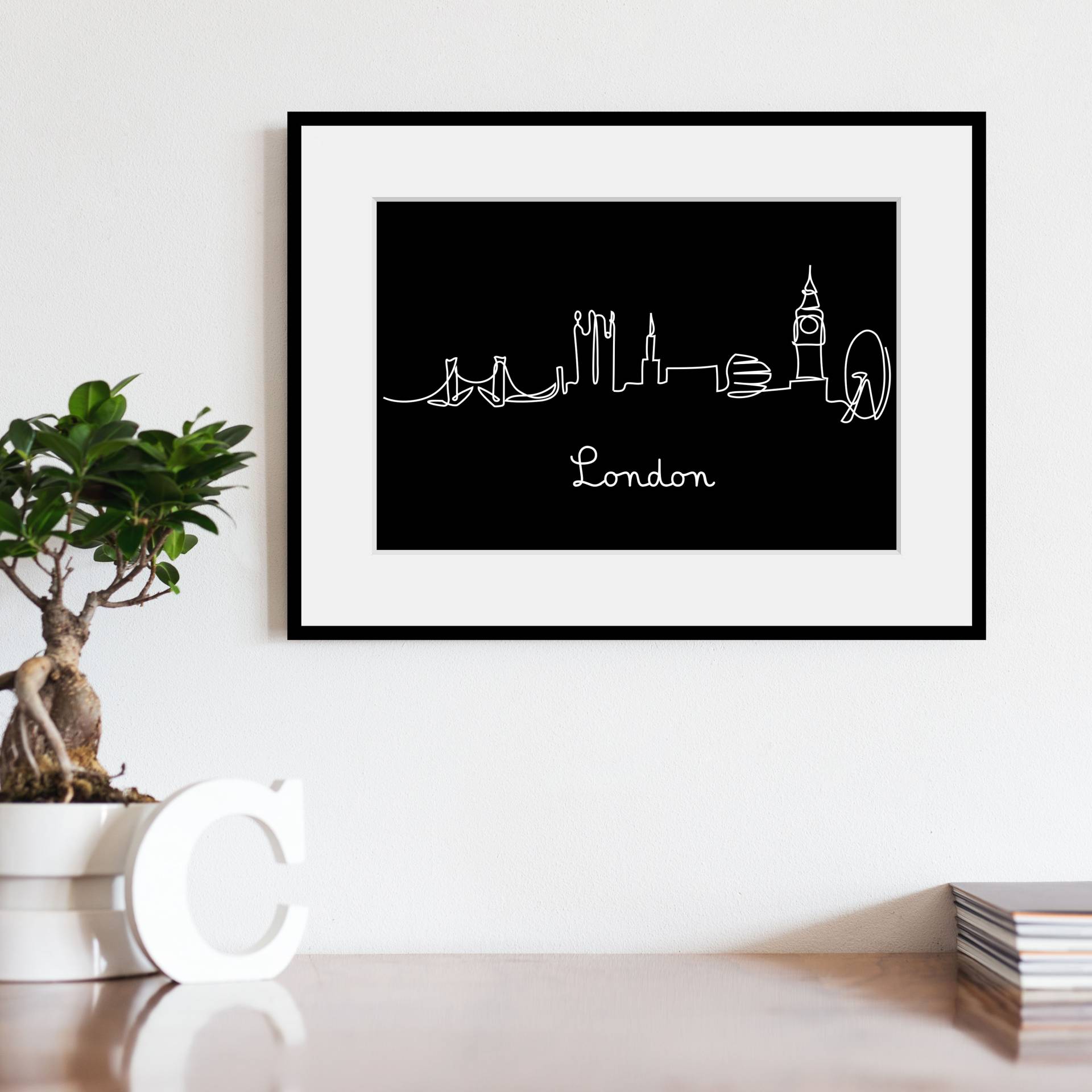 queence Bild "London Skyline", Städte-Kunst-Modern-Stadt-Städte-London, (1 St.), HD Premium Poster-Druck inkl. Holzrahmen von Queence