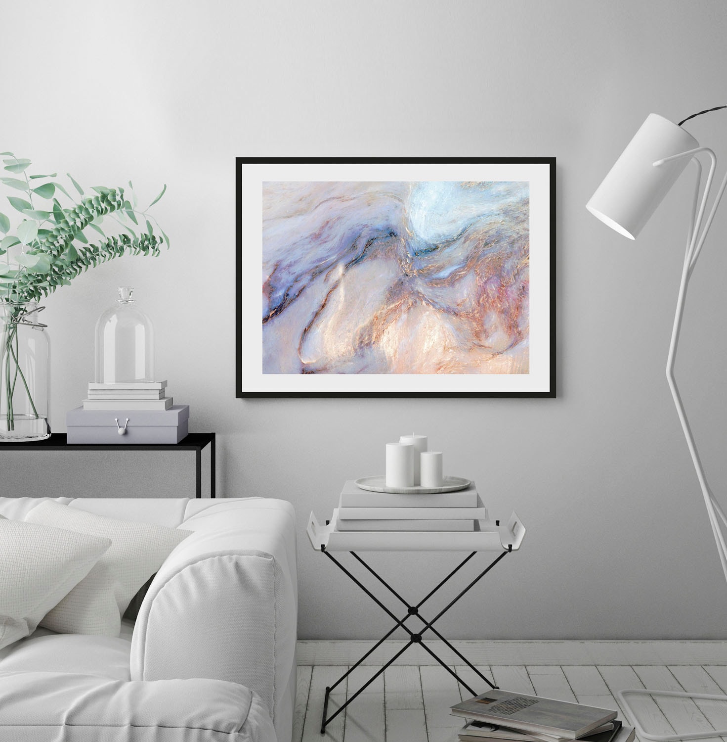queence Bild "Mandala", Abstrakt-Marmor-Kunst-Gemälde, (1 St.), HD Premium Poster-Druck inkl. Holzrahmen von Queence