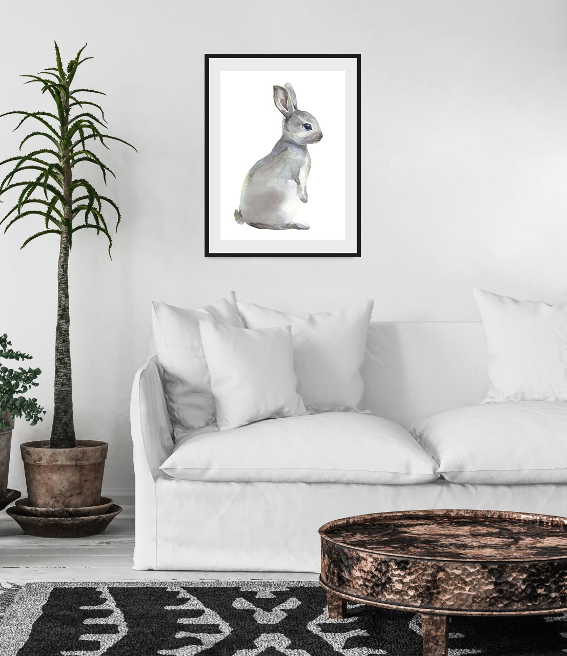 queence Bild "Millie", Hase-Hasen-Schwarz-Weiß-Kunst-Haustiere, (1 St.), HD Premium Poster-Druck inkl. Holzrahmen von Queence