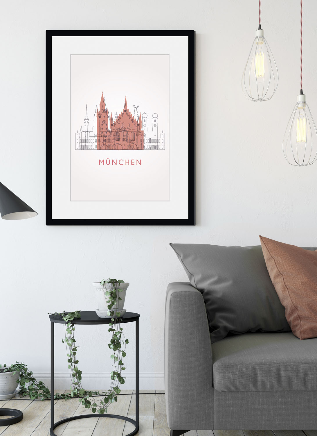 queence Bild "München Church", Gebäude-Kirche-Religion-München-Deutschland-Kunst, (1 St.), HD Premium Poster-Druck inkl. Holzrahmen von Queence