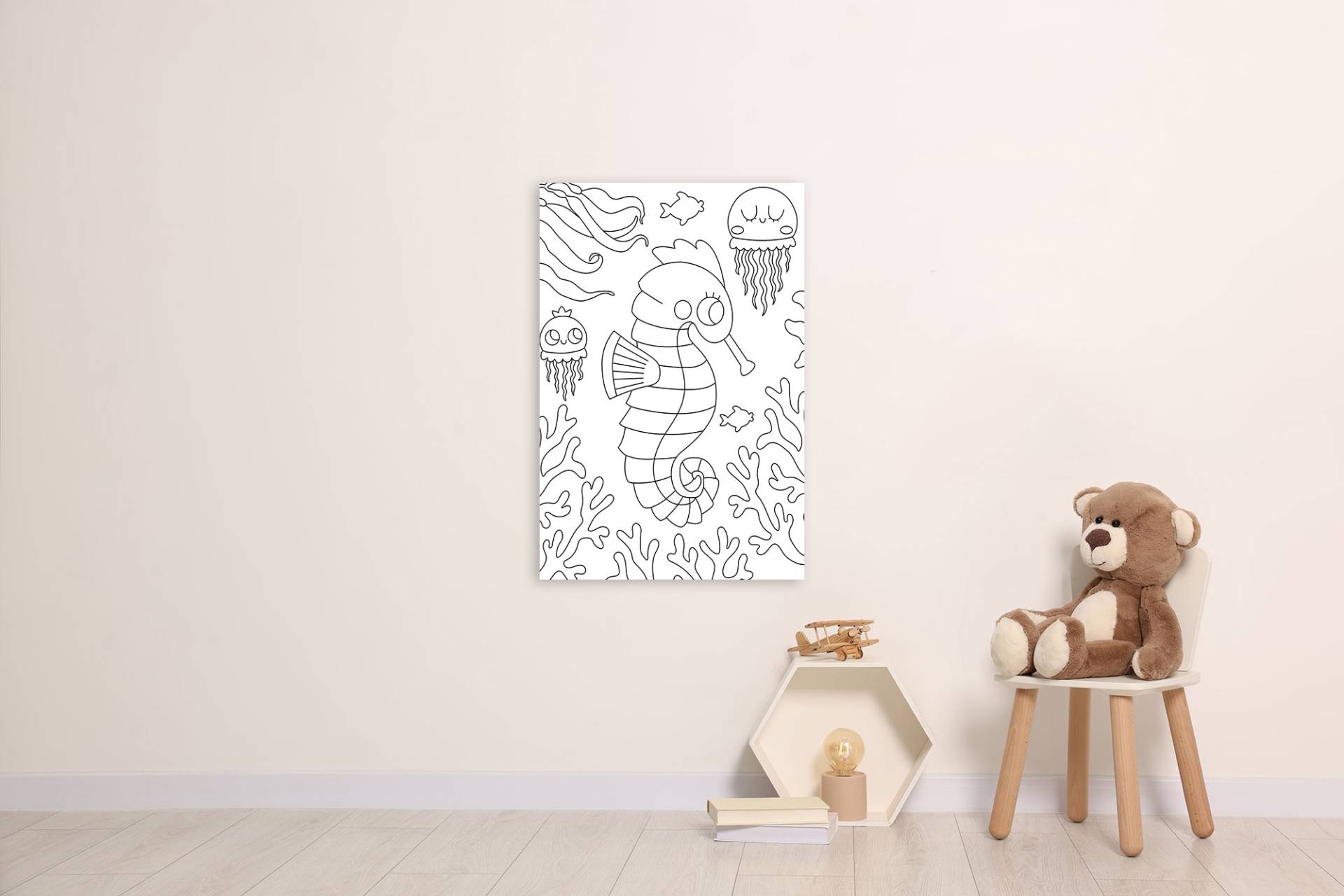 queence Bild "Seepferdchen und Quallen" Figuren  Fisch & Meeresfrüchte  Mädchen  Märchenbilder  Unterwasserwelt  Wassertiere  klassische Fantasie 1 Stk. tlg. DIY Wandbild aus Dibond von Queence