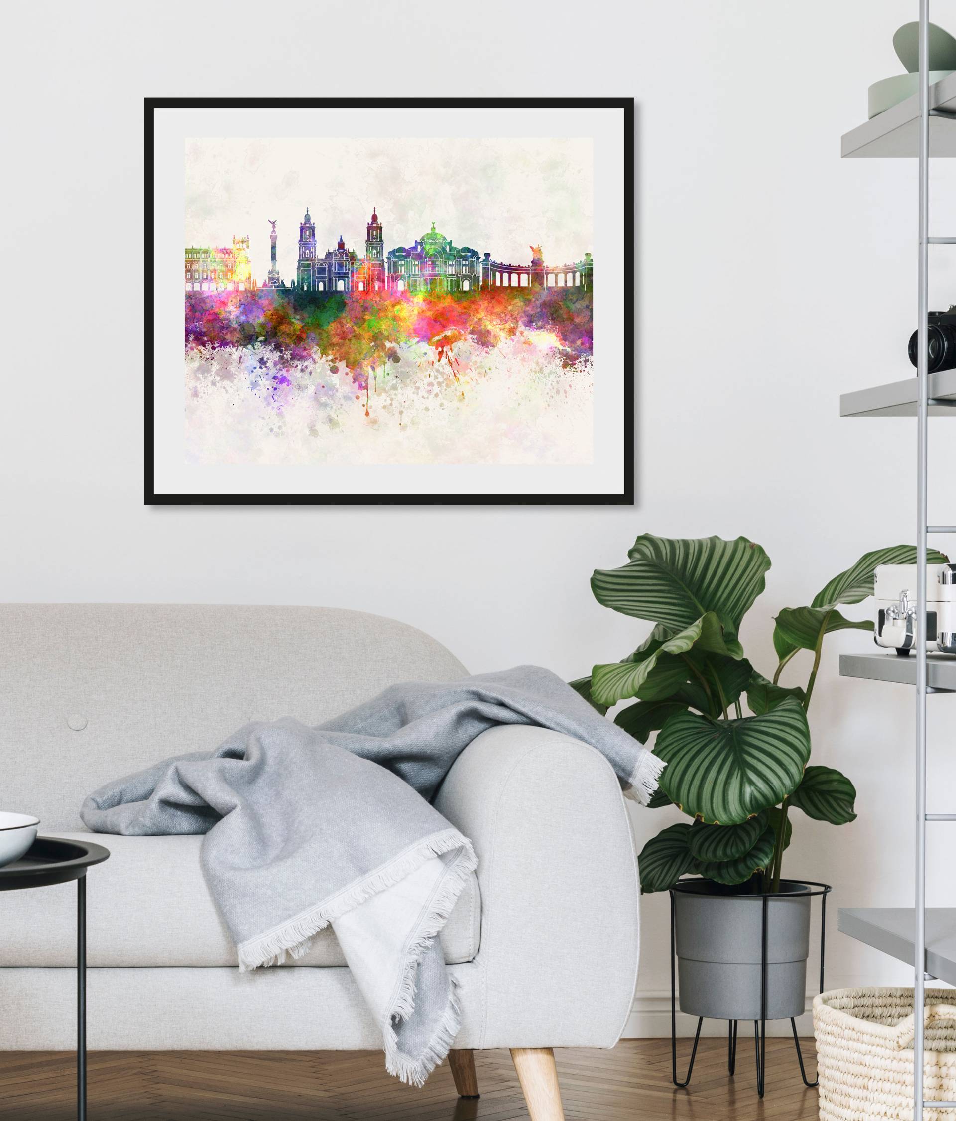 queence Bild "Skyline Color Splash", Städte-Stadt-Deutschland-Kunst-Berlin, (1 St.), HD Premium Poster-Druck inkl. Holzrahmen von Queence