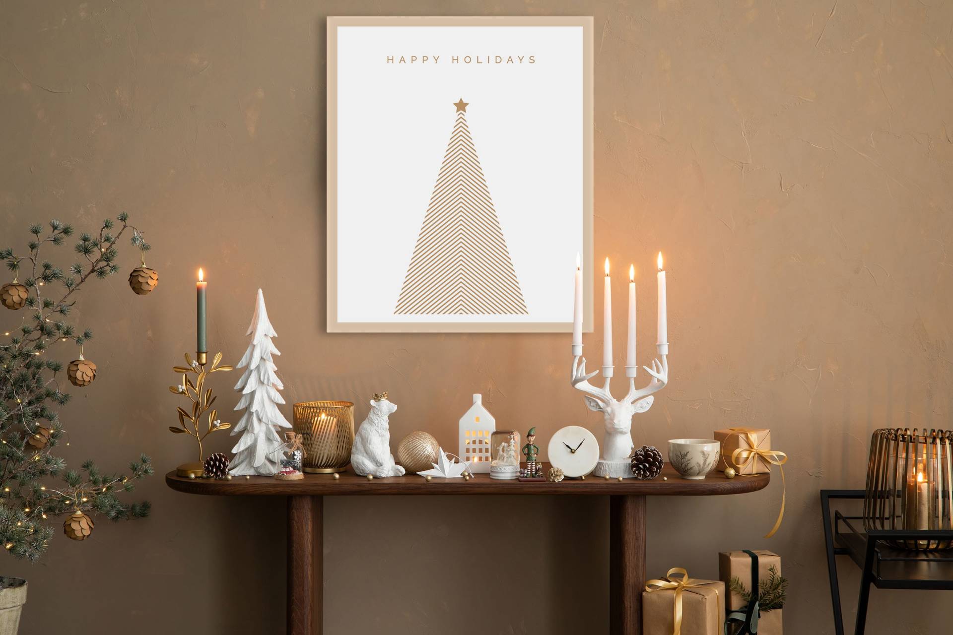 queence Bild mit Rahmen "Tannenbaum mit Stern", Jahreszeiten-Schriftzug-Tannenbaum-Weihnachten, (1 St.), Premium Rahmenbild, liebevolle Handarbeit von Queence