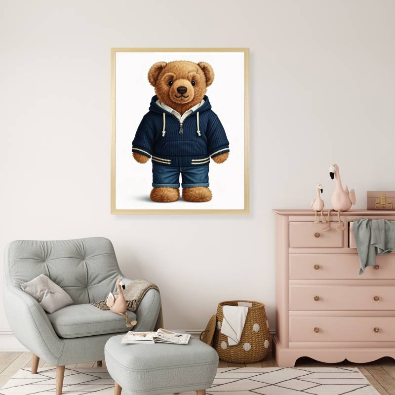 queence Bild mit Rahmen "Teddy Bär mit Jeans und Hoody" Bär  Bären  Fashion  Figuren  Mode  Modebilder von Queence