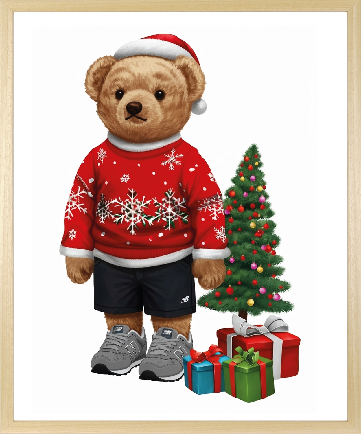 queence Bild mit Rahmen "Teddy Bär mit Weihnachtsmütze und Geschenken" Bär  Bären  Fashion  Figuren  Mode  Modebilder von Queence