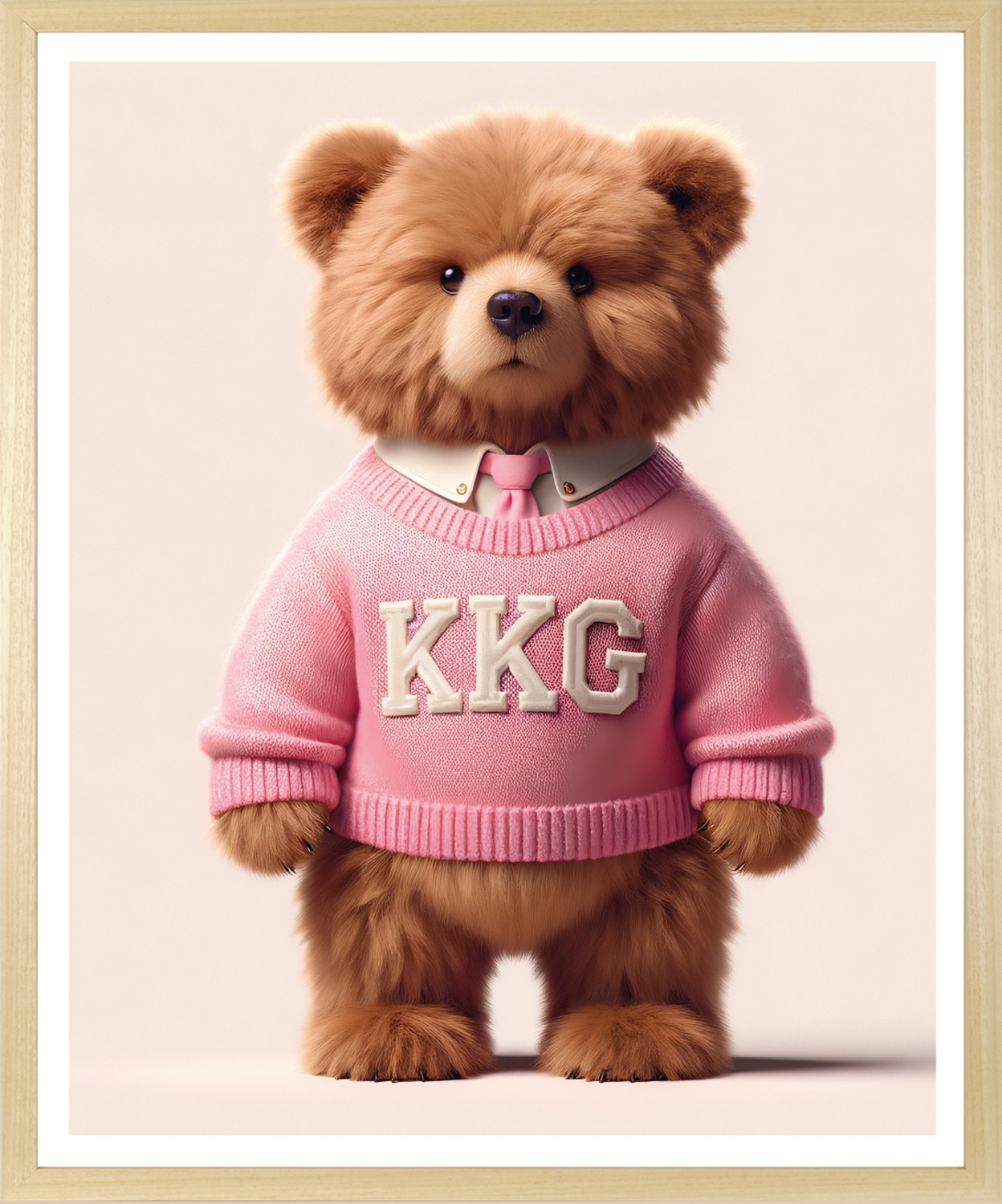 queence Bild mit Rahmen "Vintage Teddy Bär Mädchen mit Krawatte in rosa" Bär  Bären  Fashion  Figuren  Mode  Modebilder von Queence