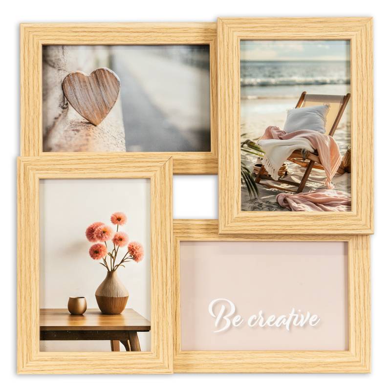 queence Bilderrahmen Collage "Rahmen 3D Holz in braun" für 4 Bilder 1 Stk. tlg. Platz für 4 Fotos in 10x15cm von Queence