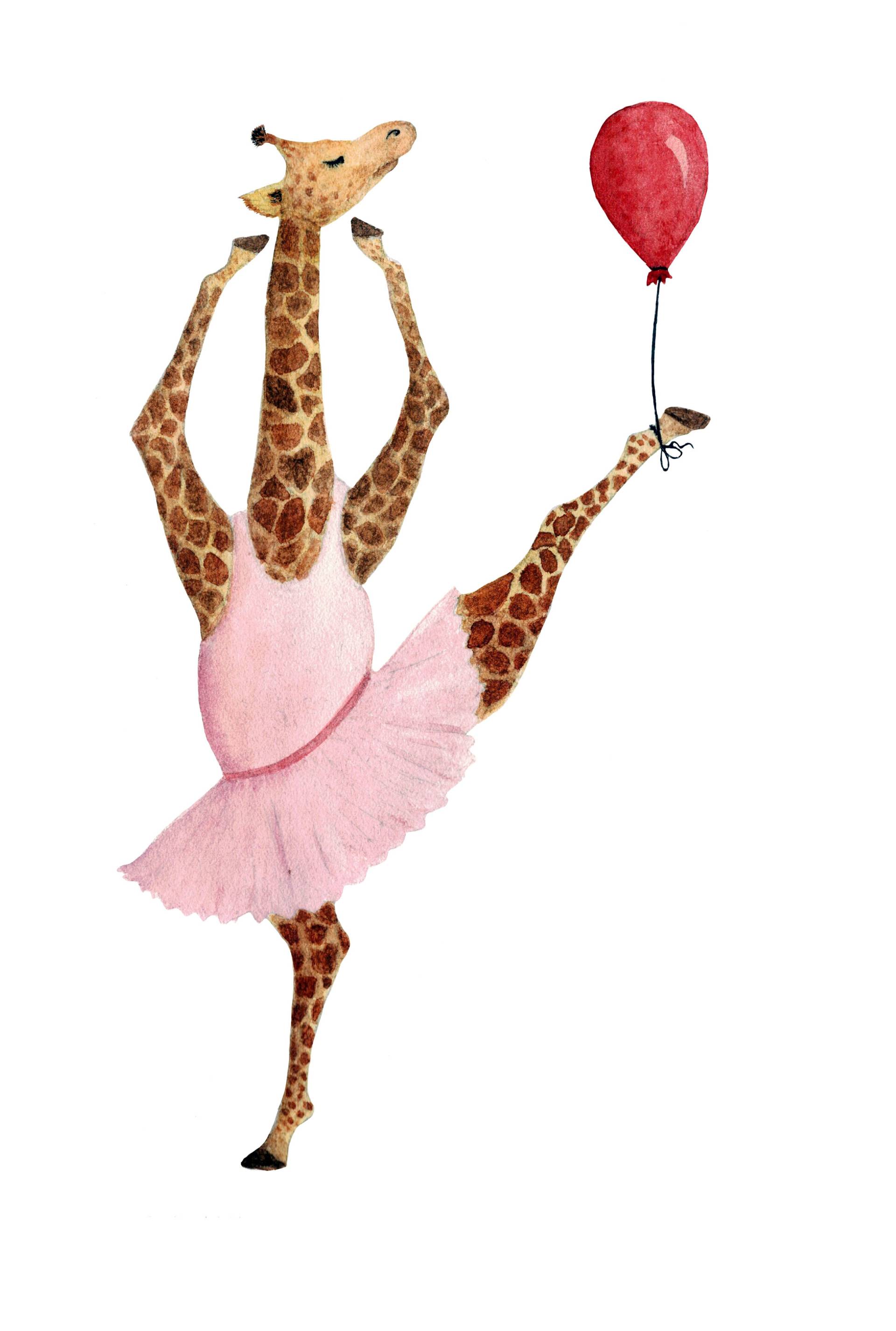 queence Leinwandbild "Ballerina Giraffe" Giraffe  Giraffen  Giraffen Bilder  Luftballon  Tanz Premium-Leinwandstoff, Handarbeit aus Deutschland, Kindermotiv von Queence