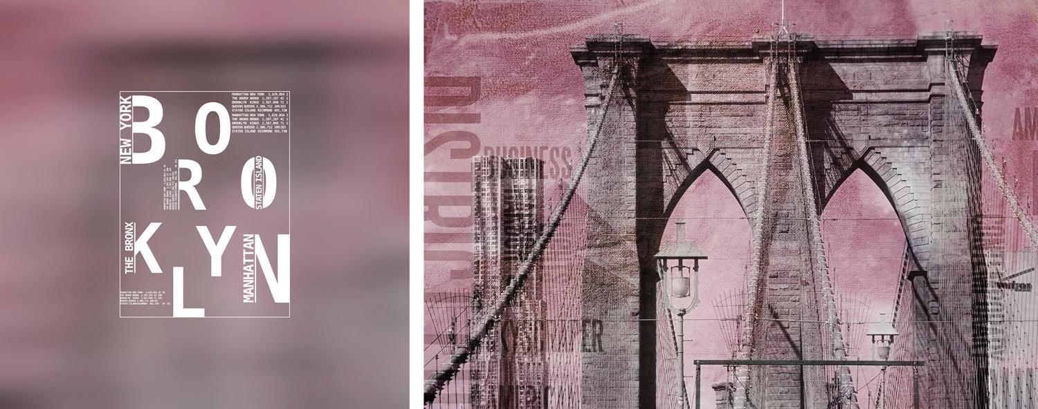 queence Leinwandbild "Brooklyn", Abstrakte-Kunst-Modern-Spa-Spa Bilder-Sprüche-Sprüche & Texte-Schriftzug-Schriftzüge-New York, (Set), Premium-Leinwandstoff, Handarbeit aus Deutschland, Spruch, 2er Set von Queence