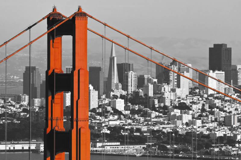 queence Leinwandbild "The Bridge" Bilder von Amerika  Brücken  Foto 1 Stk. tlg. Akustikbild mit sehr guten Schallabsorptions-Eigenschaften von Queence