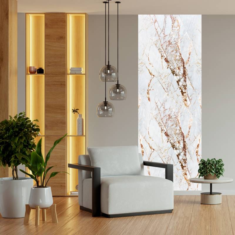 queence Vinyltapete "Marmor-Weiß" Steinoptik glatt 90x250cm, selbstklebend, kinderleichte Anbringung, Sticker von Queence