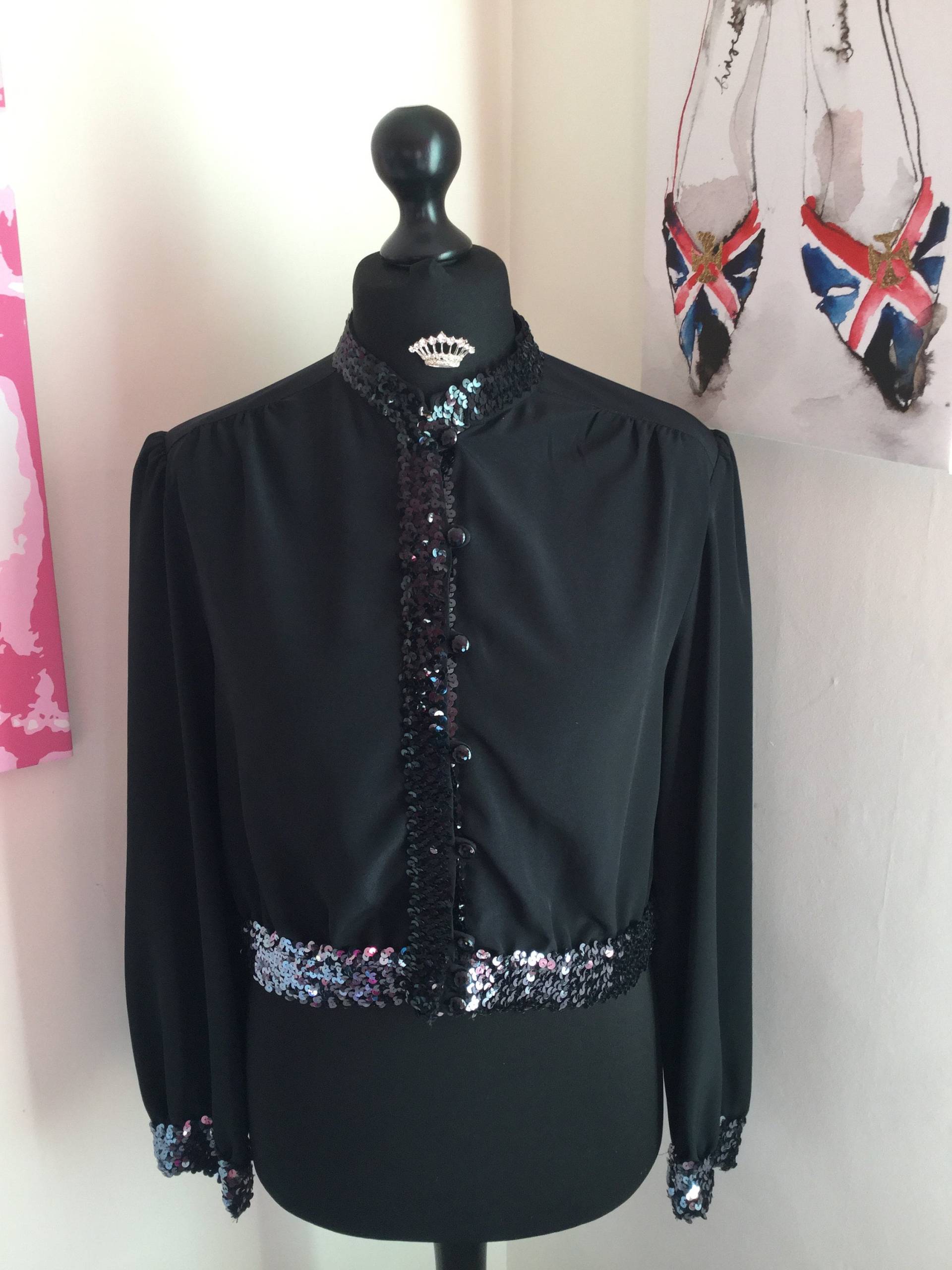 Vintage 70 Es 80 Black Sequin Trim Blouse/Jacket Size Uk12 von QueeniesVintageStore