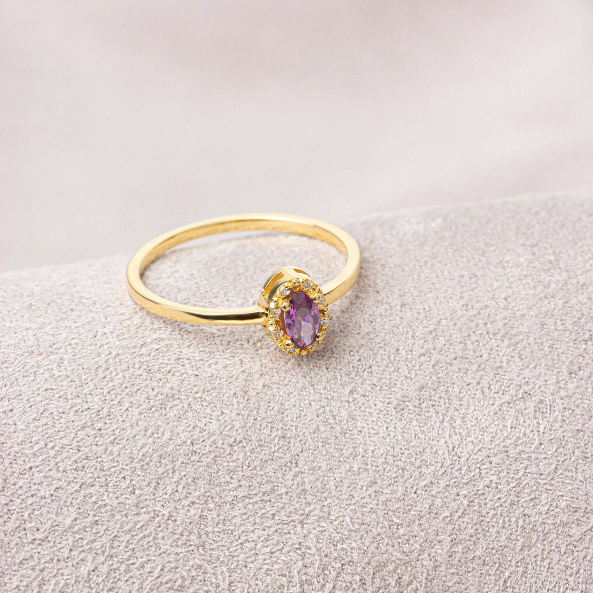 Amethyst-Ring Aus 14-Karätigem Gold Mit Echtem Diamant - Ovaler Schliff, Geburtsstein-Schmuck Für Februar, Perfekt Als Geburtstags-, Weihnachts von QueenjewelryTurkey