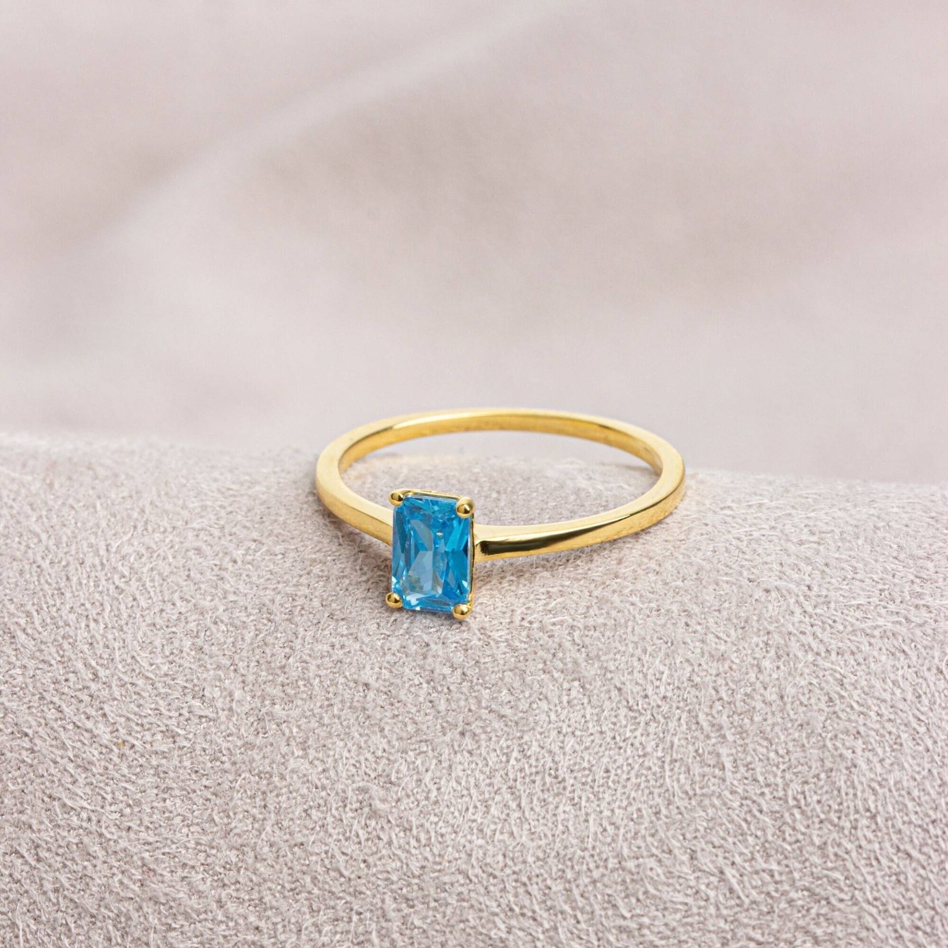 Rechteck Blauer Topas Ring 14K Massivgold, Dezember Geburtsstein, Echtgold Geburtsstein Ring, Perfektes Geschenk Für Muttertag - Freundin Frau von QueenjewelryTurkey