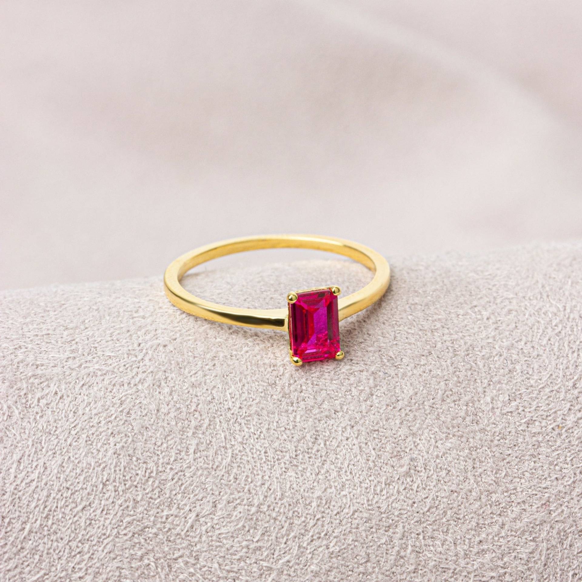 Rechteck Rubin Ring 14K Massivgold, Juli Geburtsstein Ring, Echt Gold Perfektes Geschenk Für Muttertag - Freundin Frau von QueenjewelryTurkey