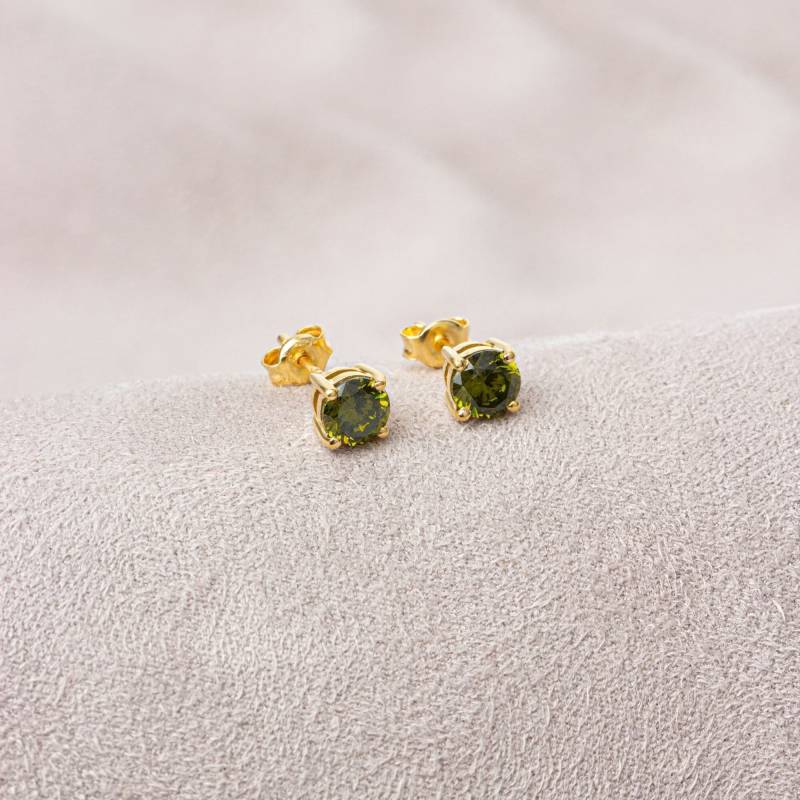 Runder Peridot Ohrstecker 14K 10K Massivgold, August Birthstone Schmuck, Zierlicher Frauen Ohrring von QueenjewelryTurkey