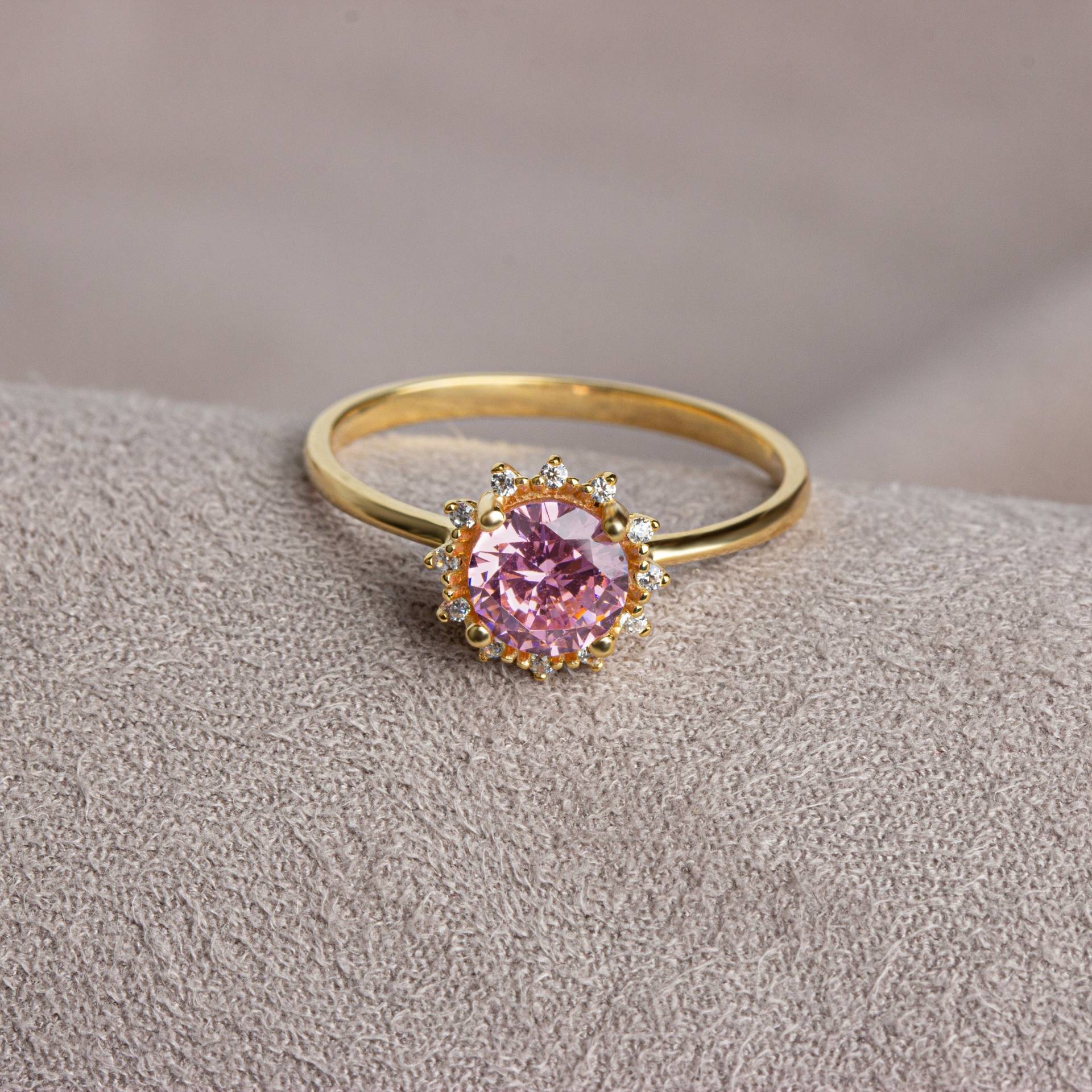 Echte Diamant Rund Turmalin Ring 14K Massivgold, Rosa Geburtsstein, Perfektes Geschenk Für Muttertag - Freundin Frau von QueenjewelryTurkey