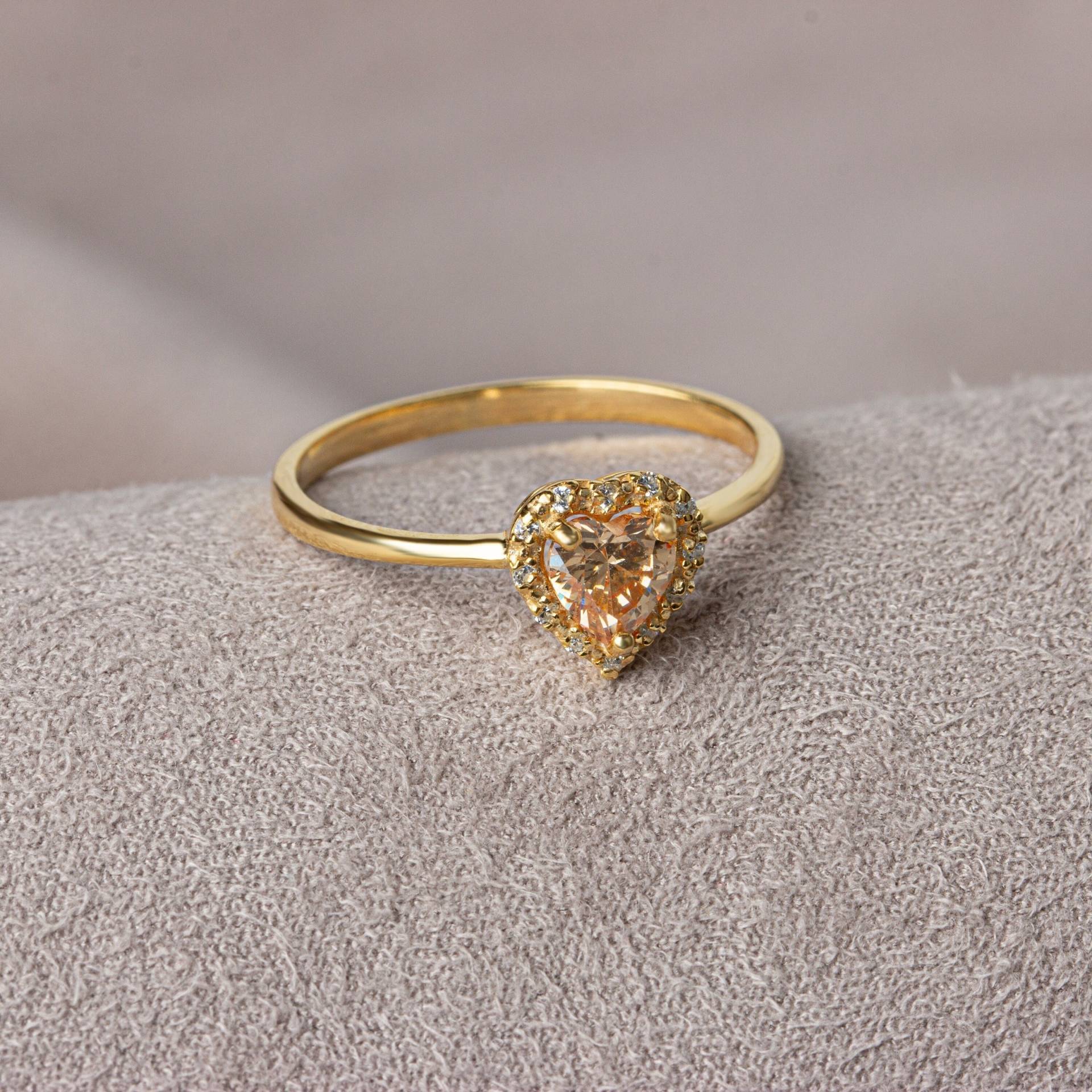 Herz-Citrin-Ring Aus 14-Karätigem Gold Mit Echtem Diamant - Perfekter Geburtstag, Perfektes Geschenk Für Muttertag Freundin Ehefrau von QueenjewelryTurkey