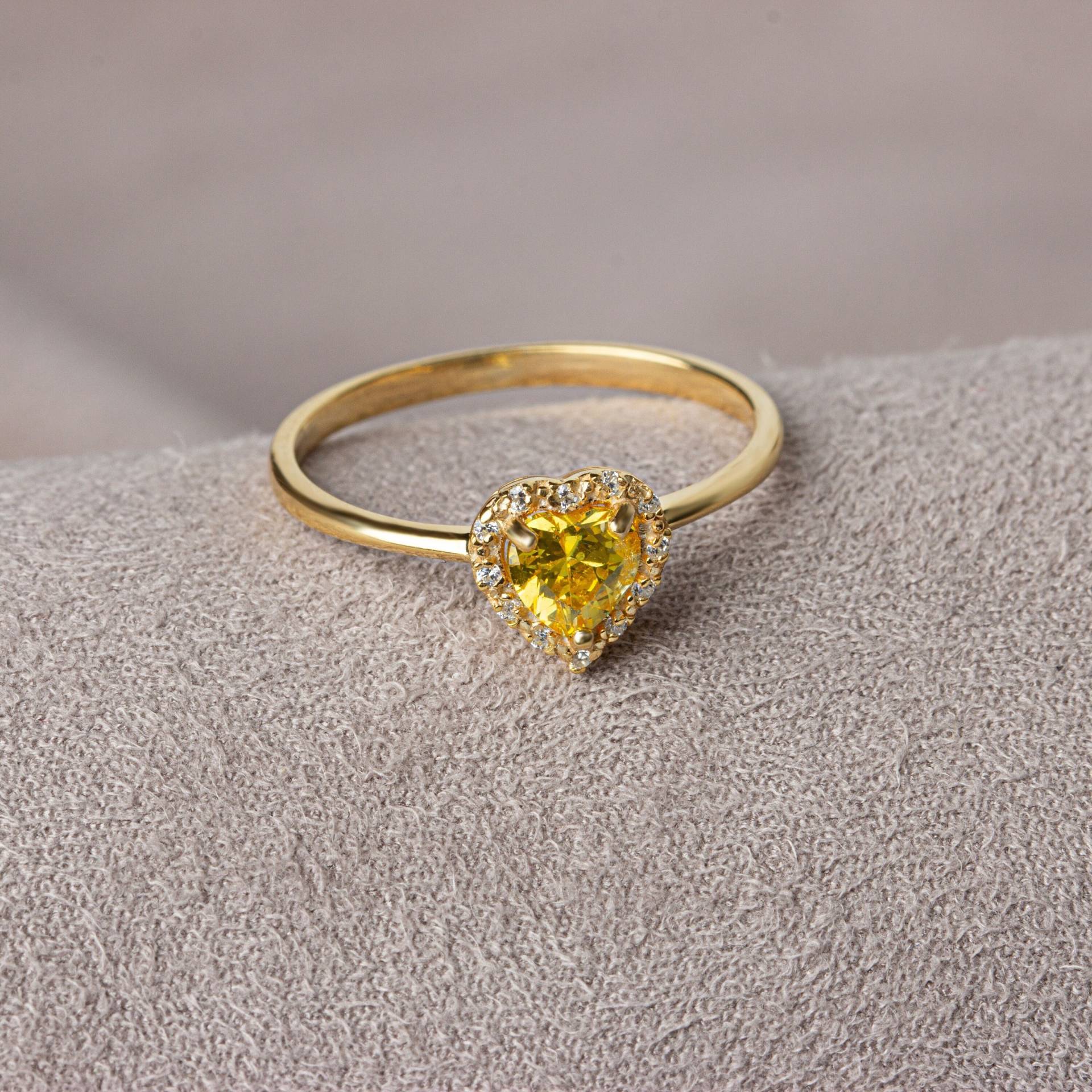 Echter Diamant Herz Gelber Topas Ring 14K Massivgold, Geburtsring, Perfektes Geschenk Für Muttertag - Freundin Frau von QueenjewelryTurkey
