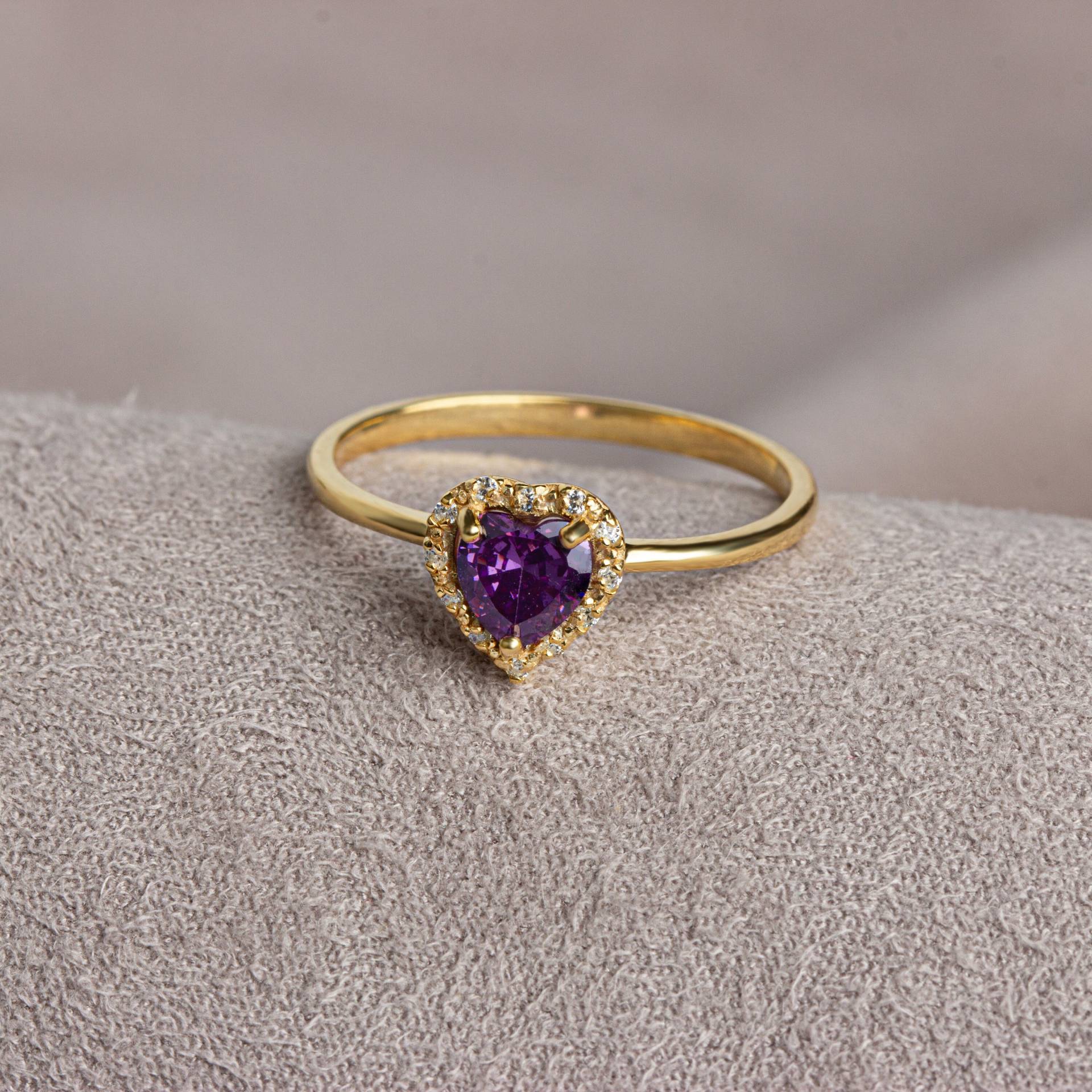 Echter Diamant Herz Amethyst Ring 14K Massivgold, Geburtsstein, Perfektes Geschenk Für Muttertag - Freundin Frau von QueenjewelryTurkey