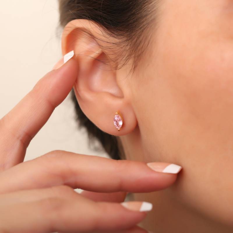 Marquise Pink Turmalin 14K 10K Solid Gold Ohrstecker, Oktober Birthstone Frauen Ohrring von QueenjewelryTurkey