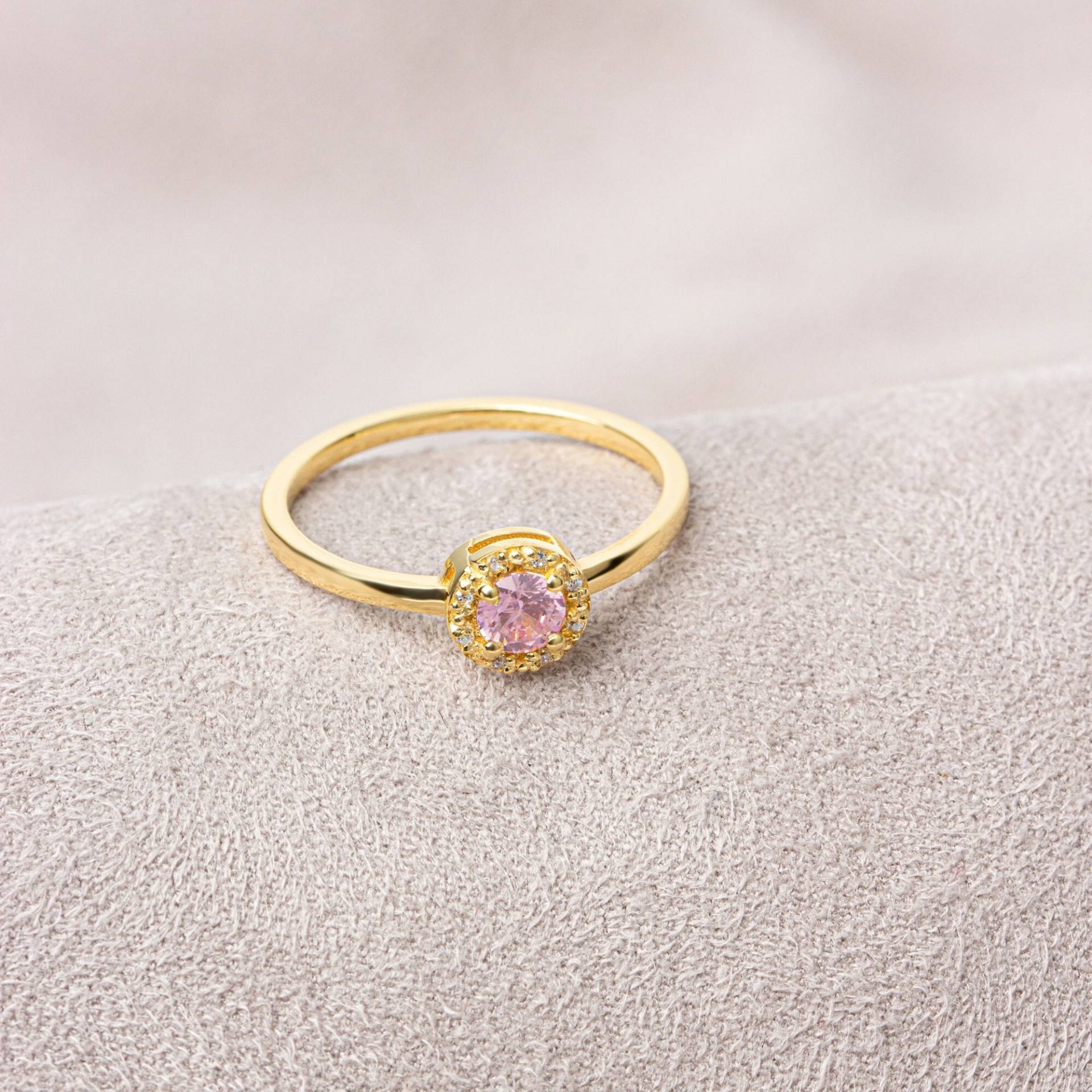 Rosa Turmalin Ring, Echte Diamant 14K Massivgold Minimalist Rund Geburtsstein, Perfektes Geschenk Für Muttertag - Freundin Frau von QueenjewelryTurkey