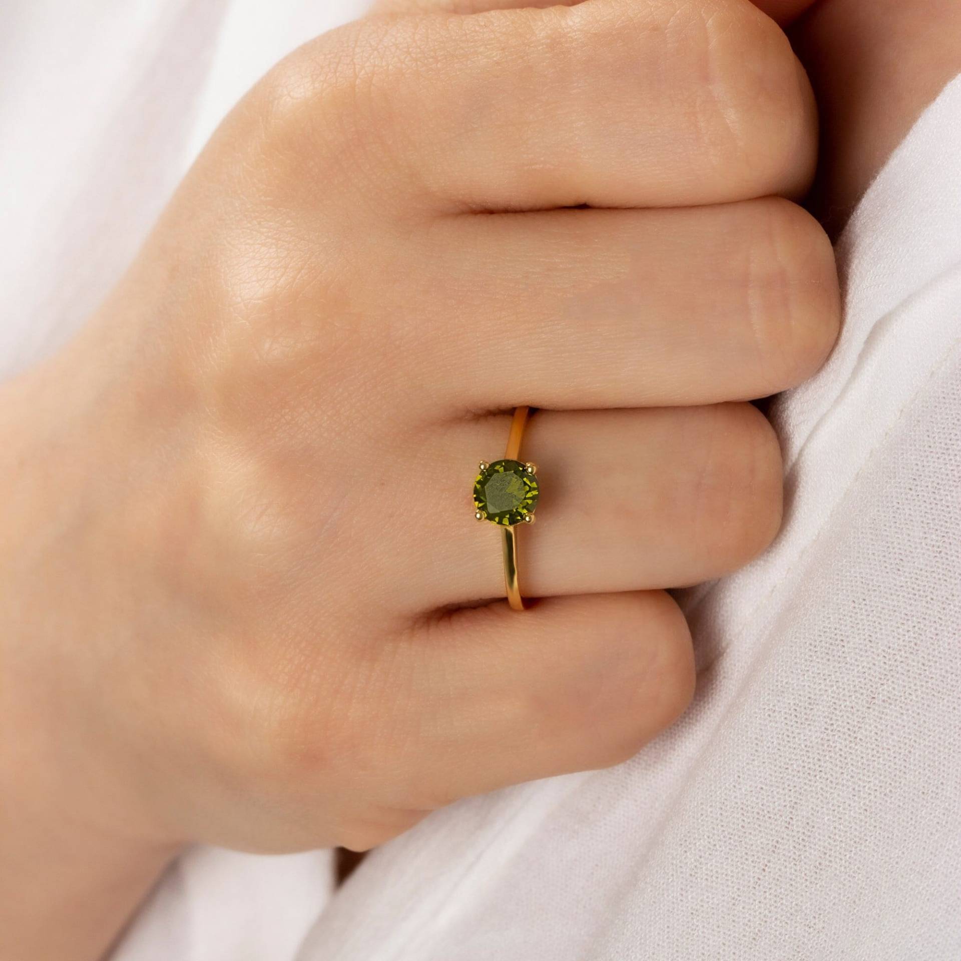 Runder Peridot Ring 14K Massivgold, August Birthstone Schmuck, Perfektes Geschenk Für Muttertag - Freundin Frau von QueenjewelryTurkey