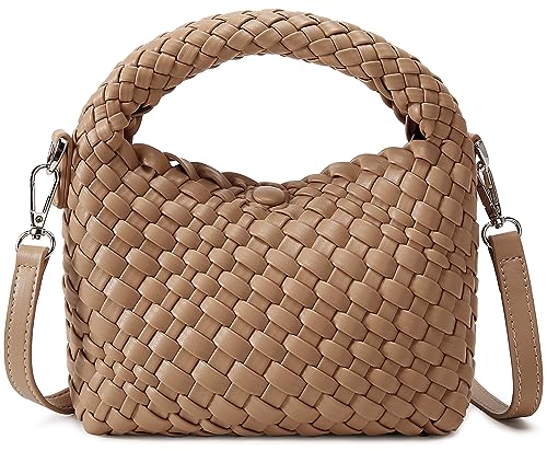 Modische kleine gewebte Tasche für Damen, handgefertigte Mini-Hobo-Tragetasche, Umhängetasche, Handtasche, Reise, Sommer, Strandtasche, Dunkles Apricot von Queenoris
