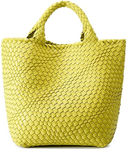 Gewebte Tasche für Damen, veganes Leder, Tragetasche, Sommer, Strand, Reisen, Handtasche und Geldbörse, Retro-Stil, handgefertigte Umhängetasche, groß, Fruit Green, Large von Queenoris