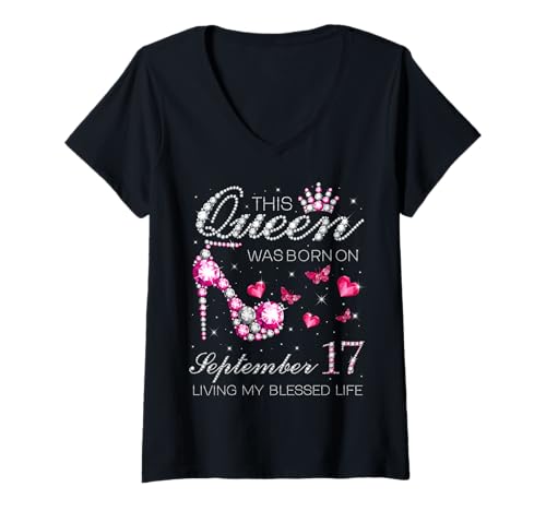 Damen Diese Königin wurde am 17. September geboren und lebt Mein gesegnetes Leben T-Shirt mit V-Ausschnitt Damen Diese Königin wurde am 17. September geboren und lebt Mein gesegnetes Leben T-Shirt mit V-Ausschnitt von Queens born in September High Heels Outfit Ideas
