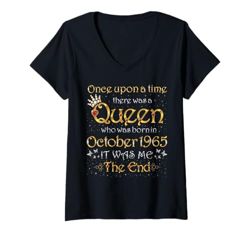 Damen Once Upon A Time There was A Queen was Born In Oktober 1965 T-Shirt mit V-Ausschnitt Damen Once Upon A Time There was A Queen was Born In Oktober 1965 T-Shirt mit V-Ausschnitt von Queens were born in October Outfit Ideas