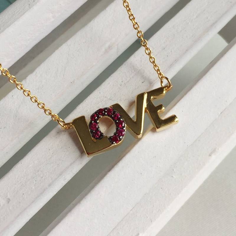 Pflastern Sie Rubin Cz Liebe Brief Halskette-Cz Symbol Halskette-Liebesbrief Halskette-Rubin Halskette Für Liebte Eine Schöne Valentinstag Geschenke von QueensJewelryOnline