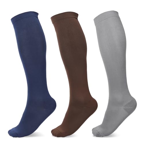 Queenshin 3 Paar Kniestrümpfe Damen Warm Sport Kompressionsstrümpfe Damen und Herren Einheitsgröße Stützstrümpfe Reitsocken Lange Socken Thrombosestrümpfe Flug von Queenshin