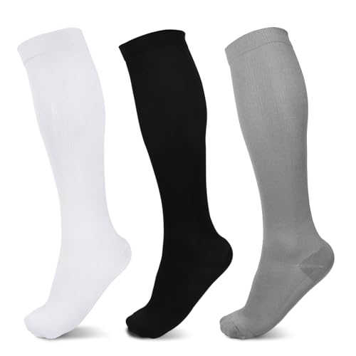 Queenshin 3 Paar Kniestrümpfe Damen Warm Sport Kompressionsstrümpfe Damen und Herren Einheitsgröße Stützstrümpfe Reitsocken Lange Socken Thrombosestrümpfe Flug von Queenshin