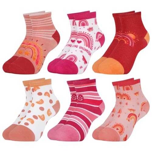 Queenshin Socken Mädchen Kinder Regenbogen Schmetterling Lustige Cartoon Motiv Neuheit Niedlich Knöchelsocken 6 Paar Geschenke 1-3 Jahre Größe 22-26 Atmungsaktiv Weich von Queenshin