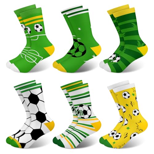 Queenshin Jungen Sneaker Fussball Schulkind Socken Kinder Sportsocken Viele Lustige Cartoon Kugel Muster Neuheit Witzige Coole mit Motiv 6 Paar 3-5 Jahre Größe 26-28 Atmungsaktiv Weich von Queenshin