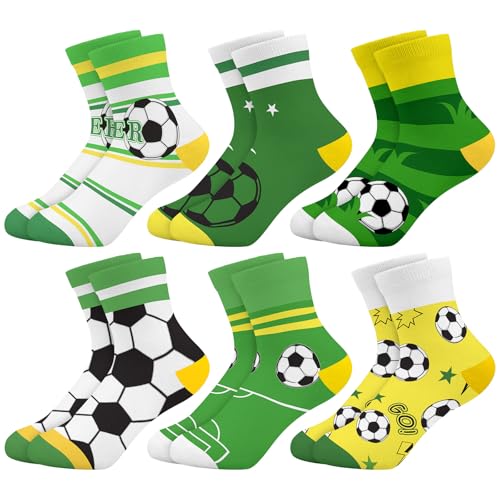 Queenshin Jungen Sneaker Fussball Schulkind Socken Kinder Sportsocken Viele Lustige Cartoon Kugel Muster Neuheit Witzige Coole mit Motiv 6 Paar 3-5 Jahre Größe 26-28 Atmungsaktiv Weich von Queenshin