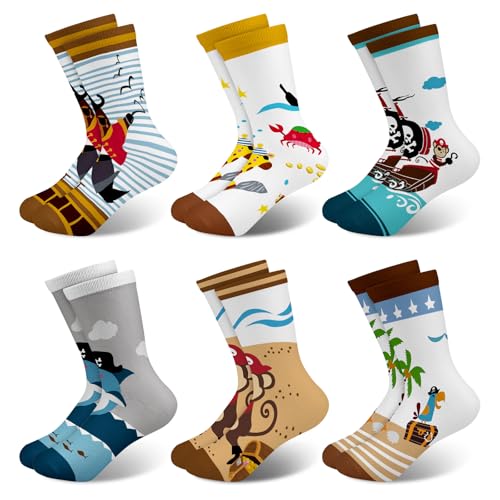 Queenshin Jungen Socken Kinder Lustige Cartoon Affen Giraffen Haie Crew-Socken Neuheit Witzige Coole mit Motiv 6 Paar 2-5 Jahre Größe 22-28 Atmungsaktiv Weich von Queenshin