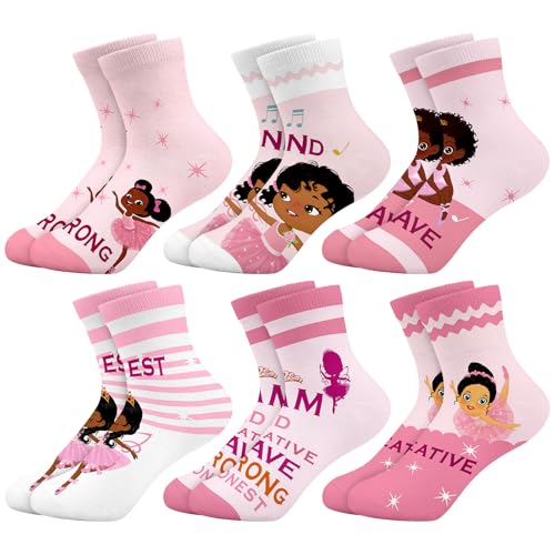 Queenshin Schulkind Socken Mädchen Kinder Rosa Ballerina Stern Lustige Cartoon Motiv Neuheit Verrückte Knöchelsocken 6 Paar Geschenke 5-8 Jahre Größe 28-32 Atmungsaktiv Weich von Queenshin