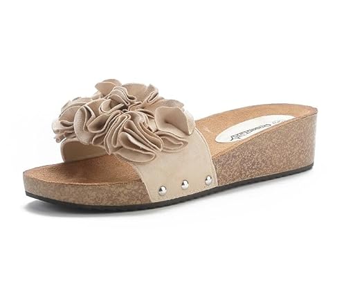 Damen Sandalen Pantoletten Blume Plateau BL55012 Beige 36 von Queentina