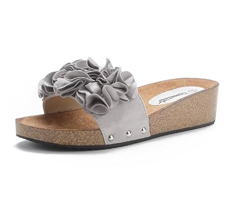 Damen Sandalen Pantoletten Blume Plateau BL55012 Grau 38 von Queentina