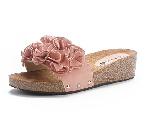 Damen Sandalen Pantoletten Blume Plateau BL55012 Pink 40 von Queentina