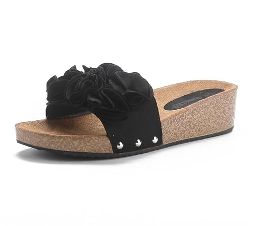 Damen Sandalen Pantoletten Blume Plateau BL55012 Schwarz 36 von Queentina