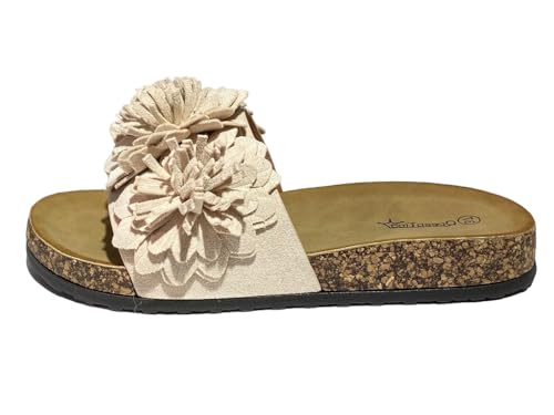 Damen Sandalen Pantoletten Blume Plateau BL6628 Beige 37 von Queentina