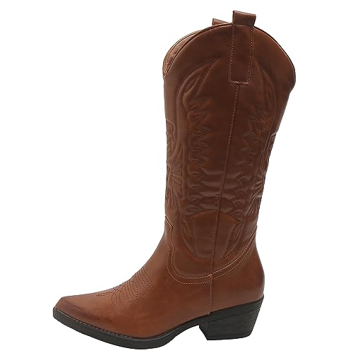 Queentina Damen Cowboystiefel Stiefel Absatz Boots Stickerei BJ1573 Camel 38 von Queentina